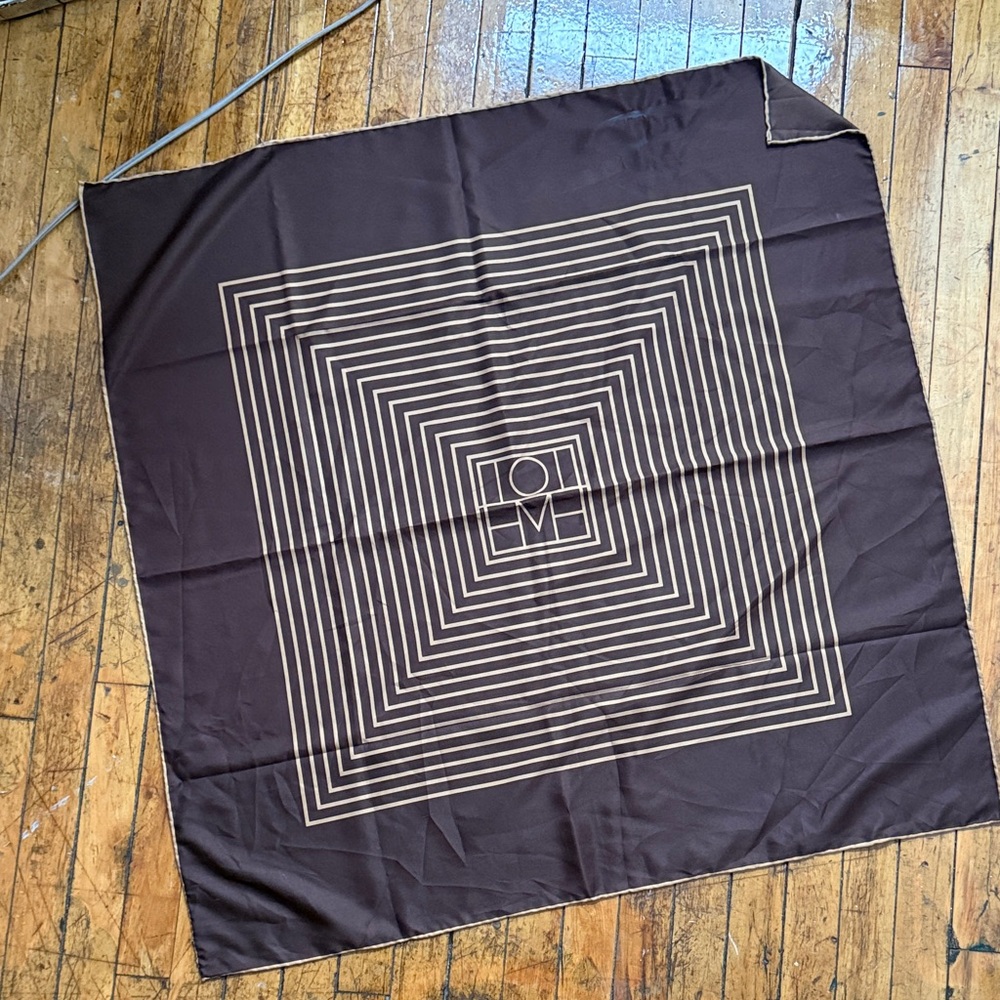 Toteme brown signature centered monogram  XL Silk Scarf